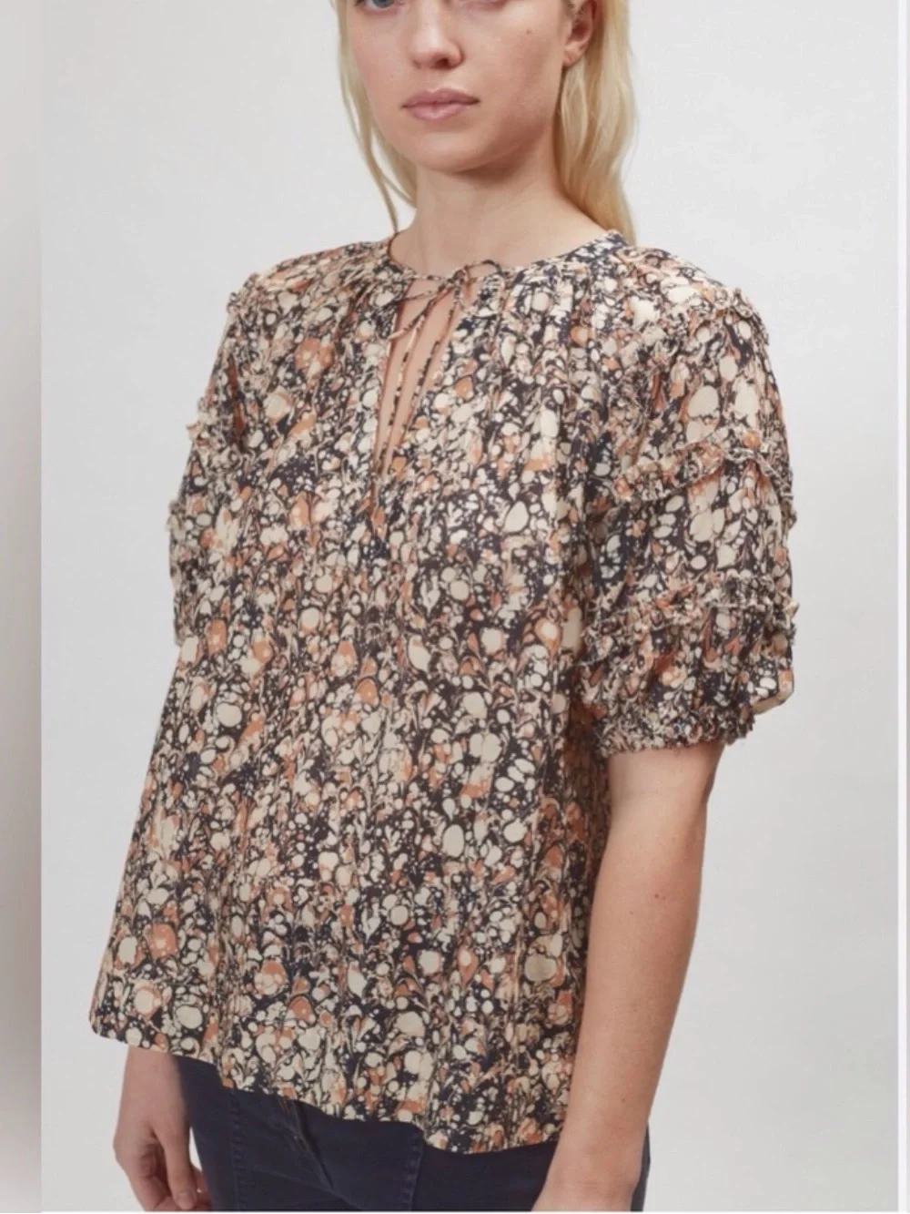 Ulla Johnson Size 0 Floral Marble Print Aiko Blouse Top Boho Cottagecore Western